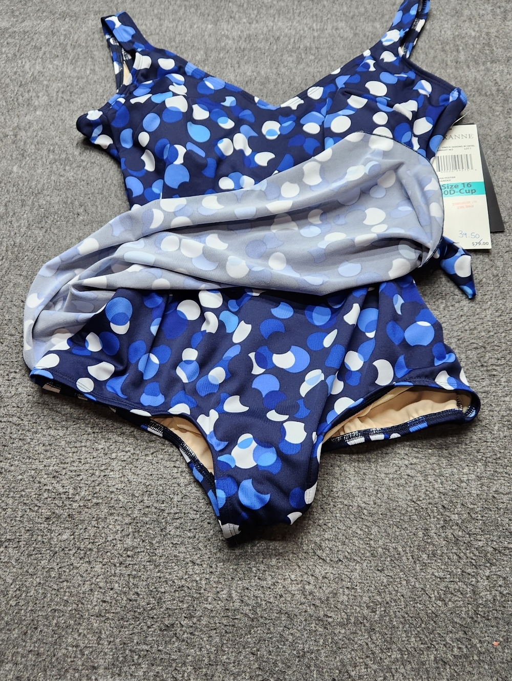 Roxanne Swim Dress One Piece Blue Polka Dot 40D Size 16 Tummy Control - Picture 4 of 9